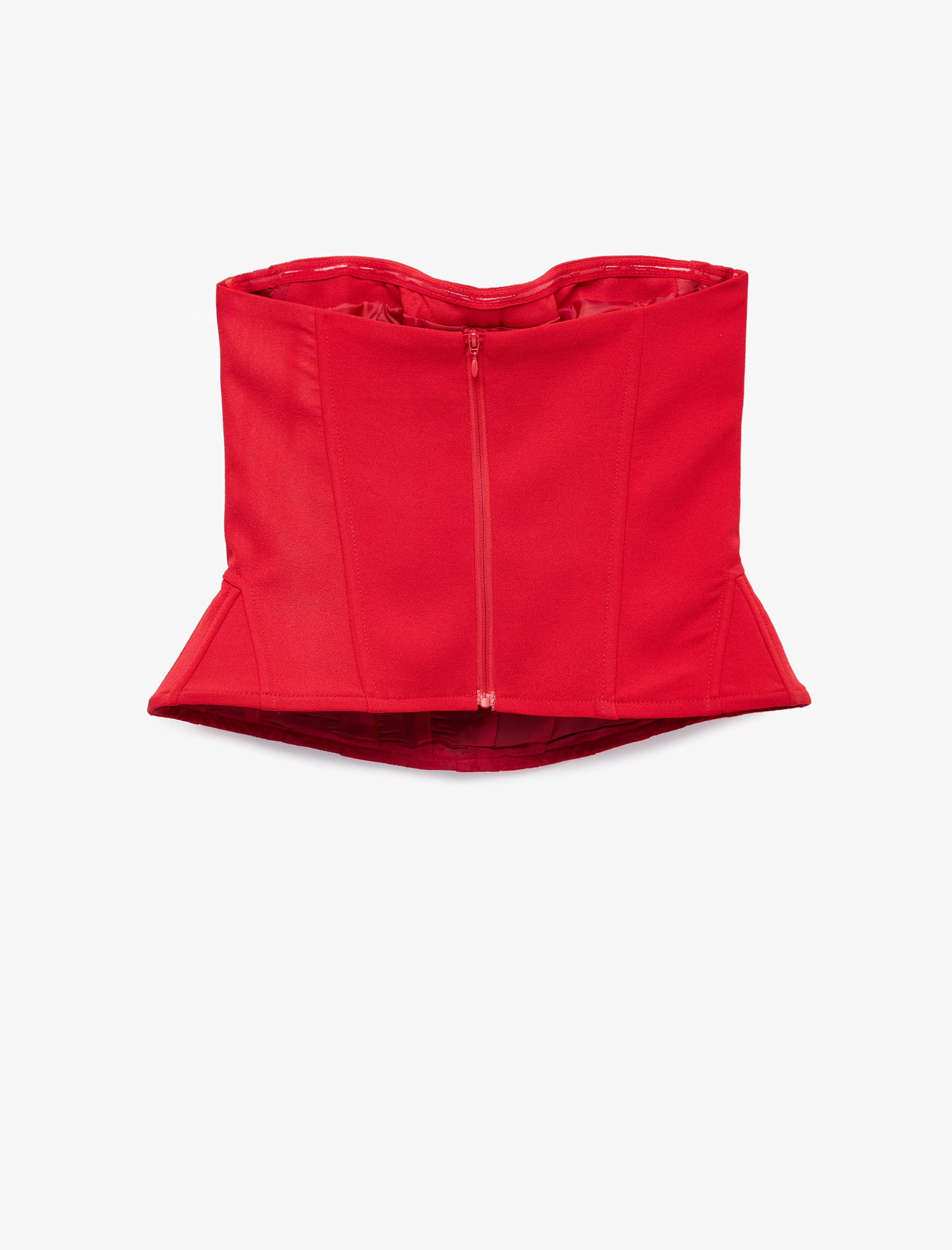   Krep Kumaş Peplum Kesim Dikiş Detaylı Straplez Kolsuz Korse Büstiyer