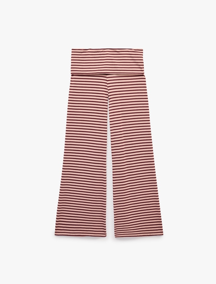  Rahat Kesim Beli Bağcıklı Çizgili Pijama Altı
