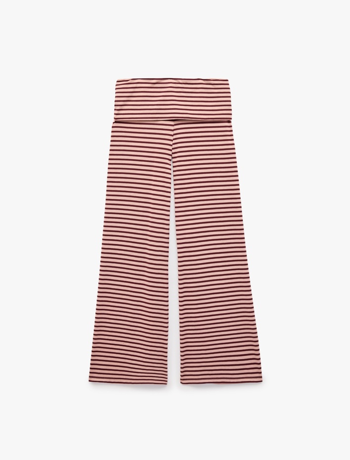  Rahat Kesim Beli Bağcıklı Çizgili Pijama Altı