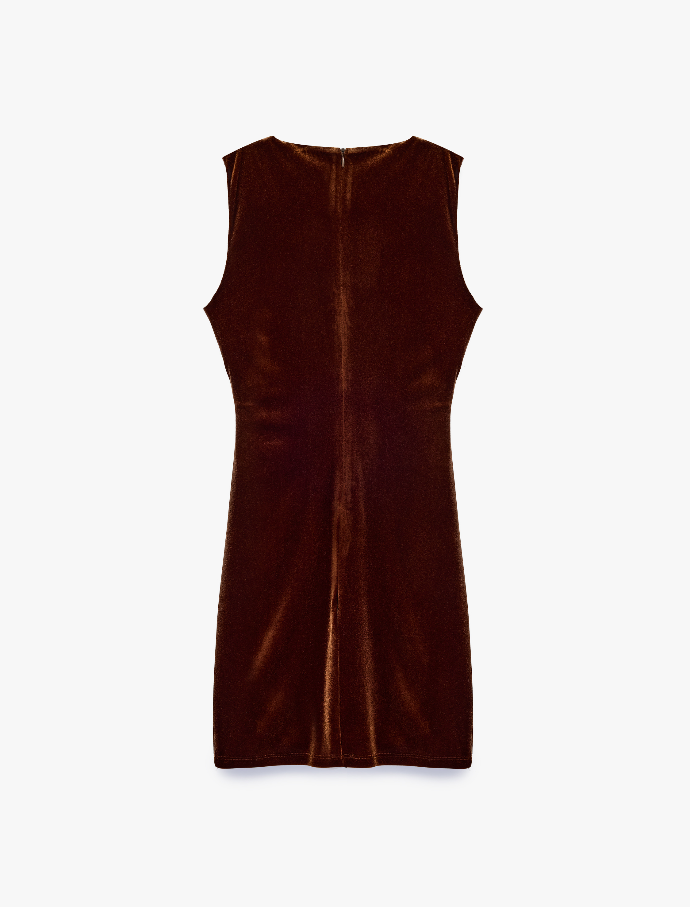   Slim Fit Asimetrik Yaka Kolsuz Drapeli Mini Kadife Elbise
