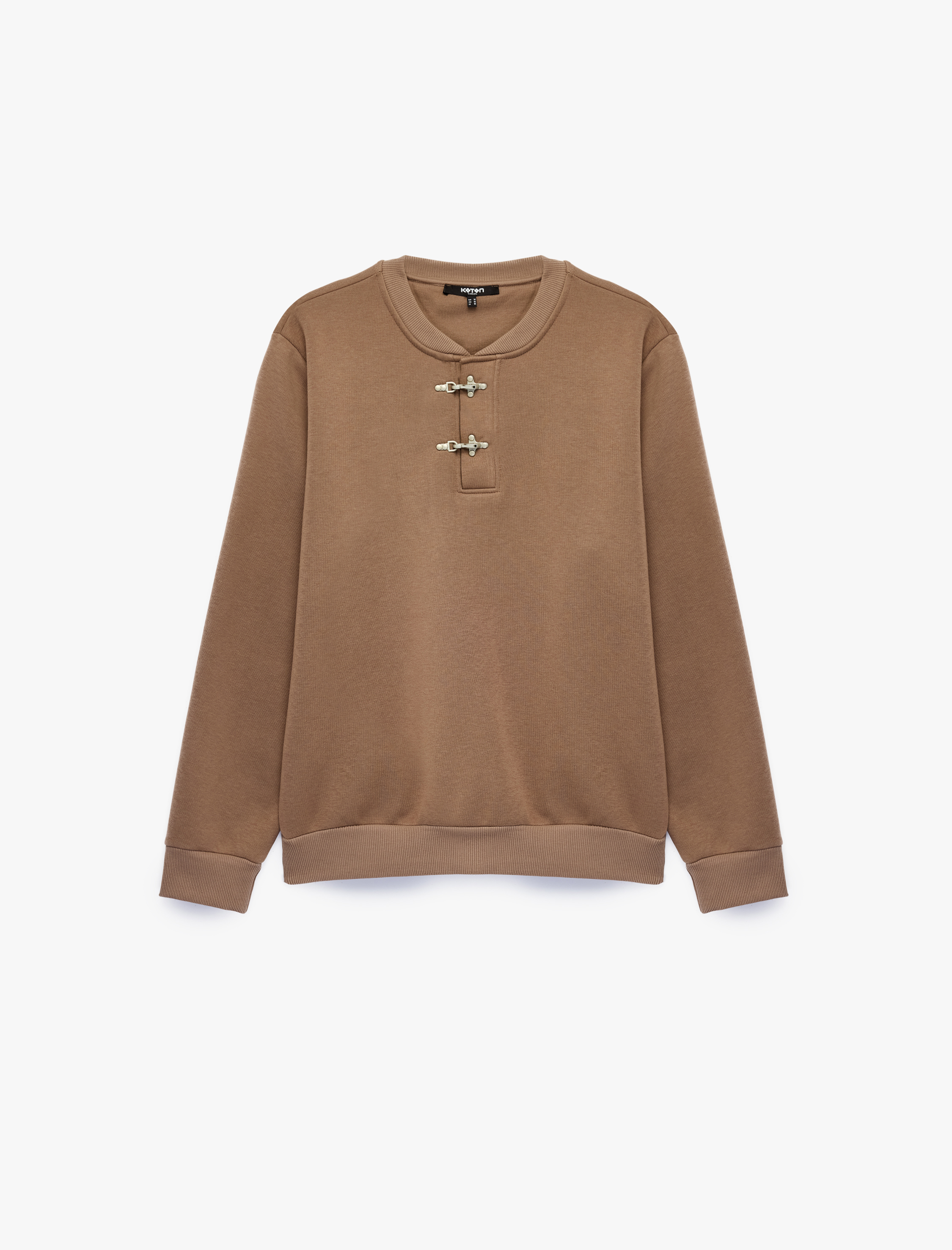   Uzun Kollu Süslü Kapamalı Üç İplik Şardonlu Bisiklet Yaka Sweatshirt