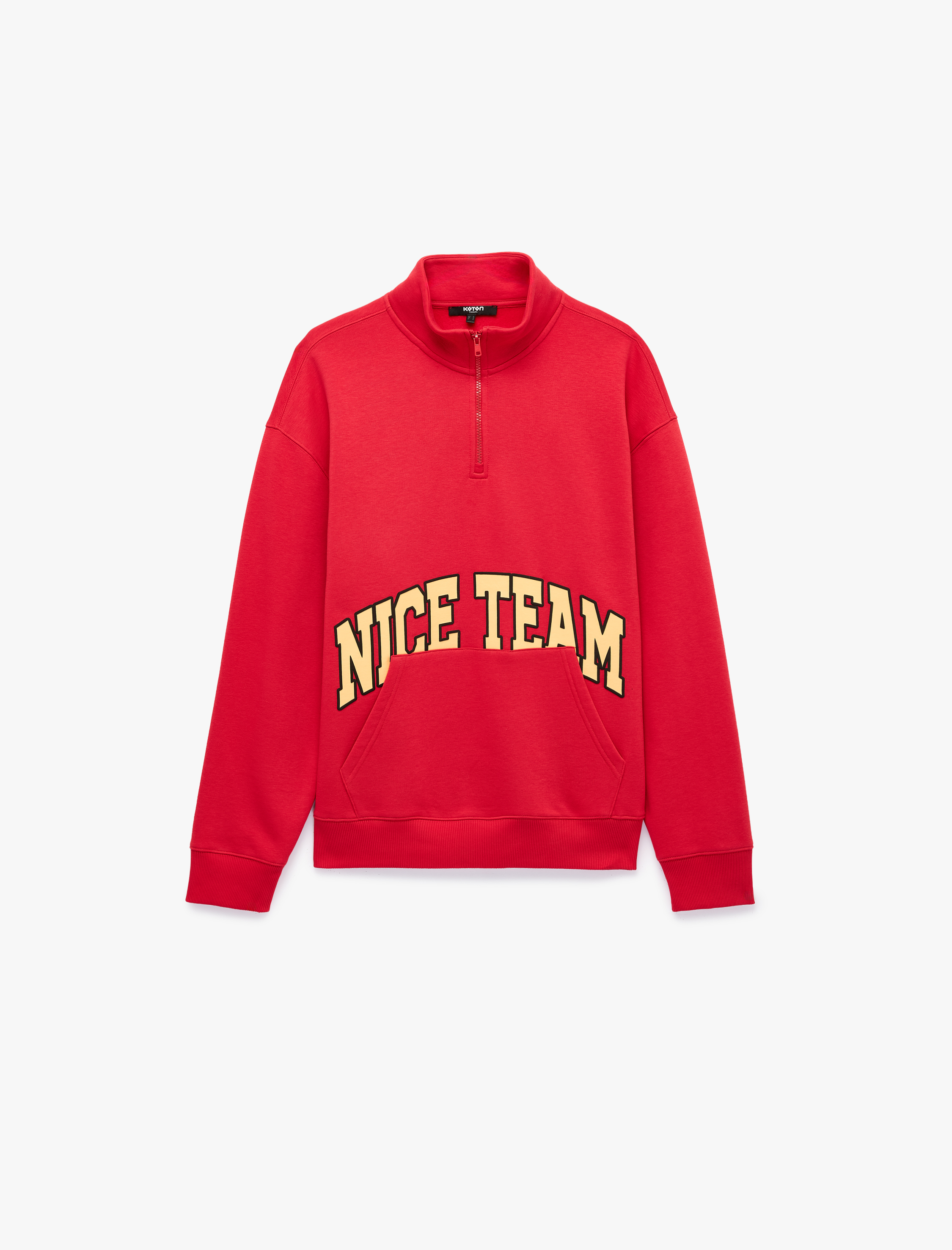   Kanguru Cepli Rahat Kalıp Şardonlu Baskılı Yarım Fermuarlı Sweatshirt