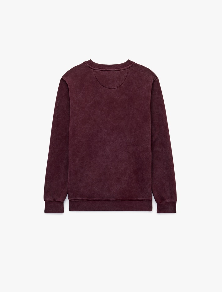  Üç İplik Şardonlu Uzun Kollu Yıkamalı Bisiklet Yaka Baskılı Sweatshirt