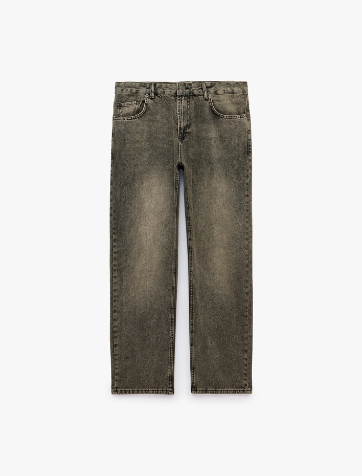  Pamuklu Normal Bel 5 Cepli Vintage Straight Fit Jean Pantolon