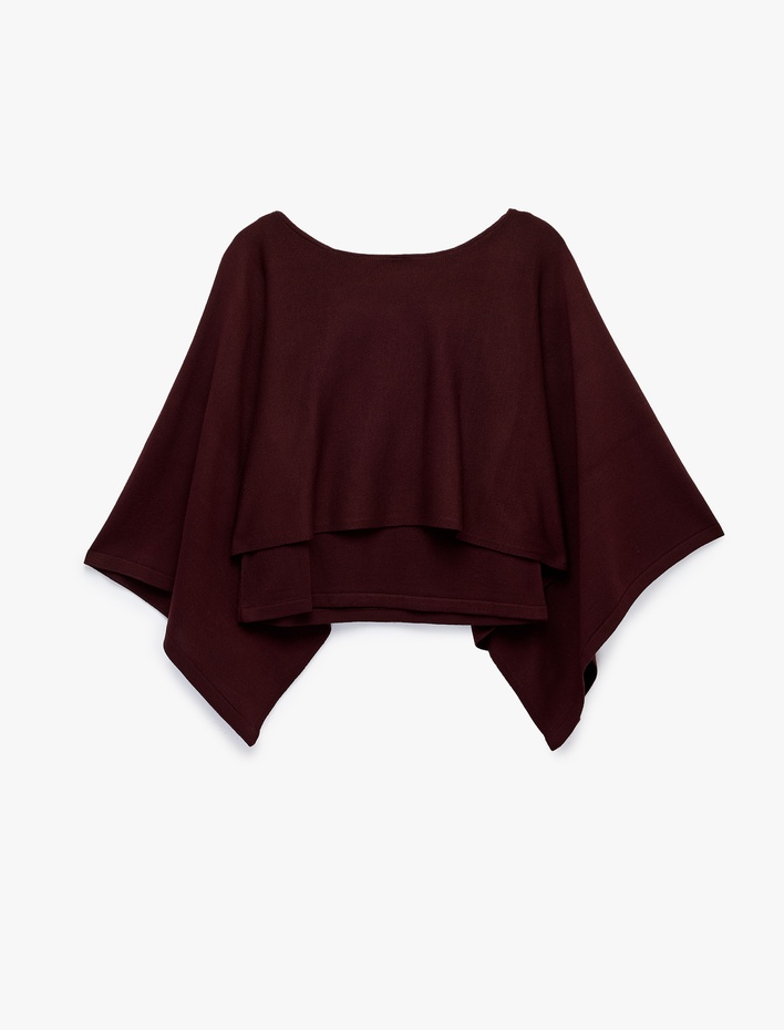  Triko Panço Pelerin Kazak Kayık Yaka 3/4 Yarasa Kol Crop