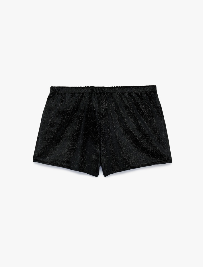  Beli Lastikli Rahat Kesim Simli Kadife Şort Pijama Altı