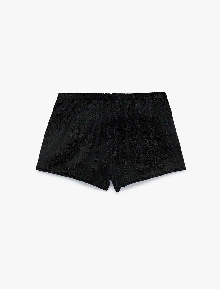  Beli Lastikli Rahat Kesim Simli Kadife Şort Pijama Altı