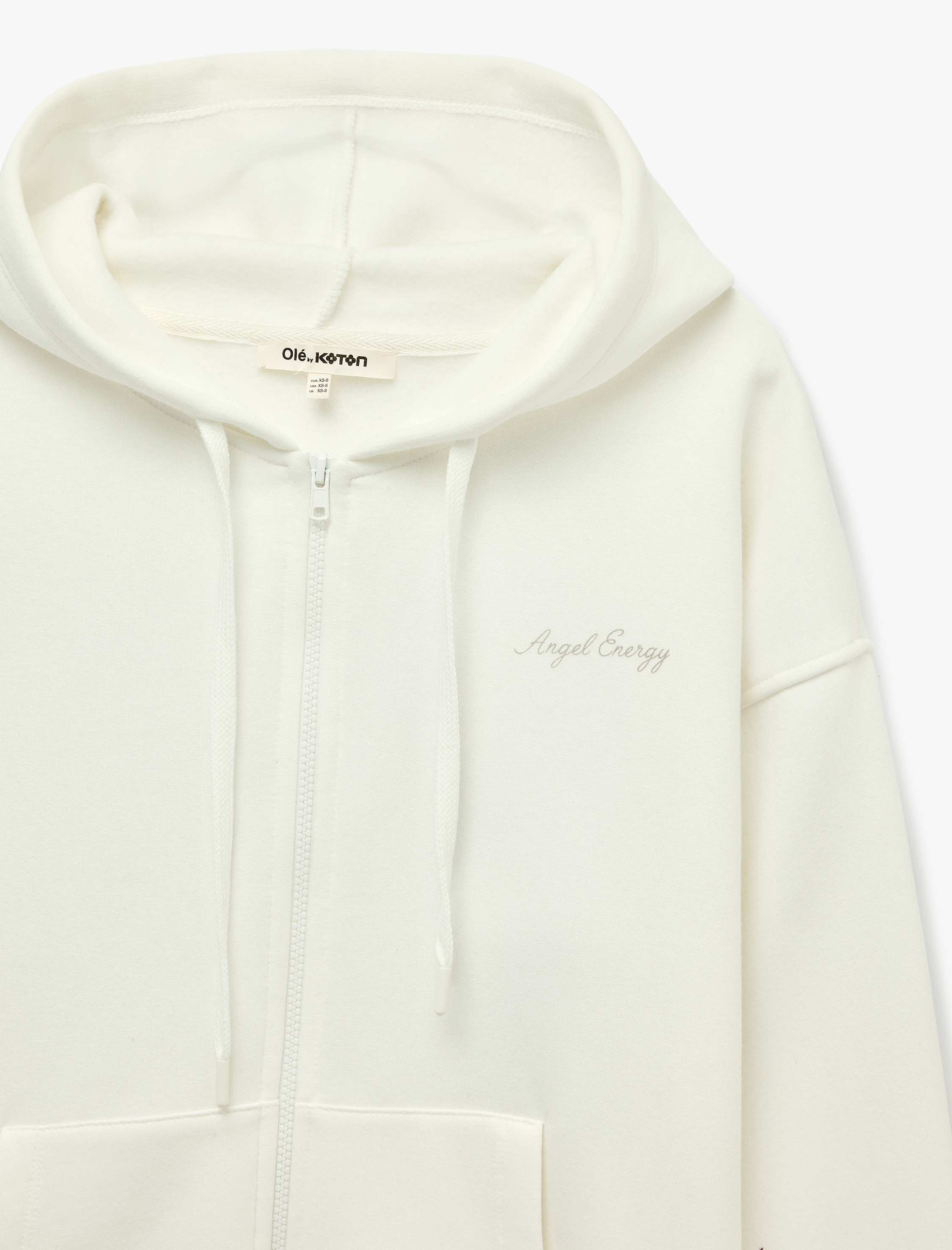   Şardonlu Rahat Kalıp Kapüşonlu Fermuarlı Kanat Baskılı Sweatshirt