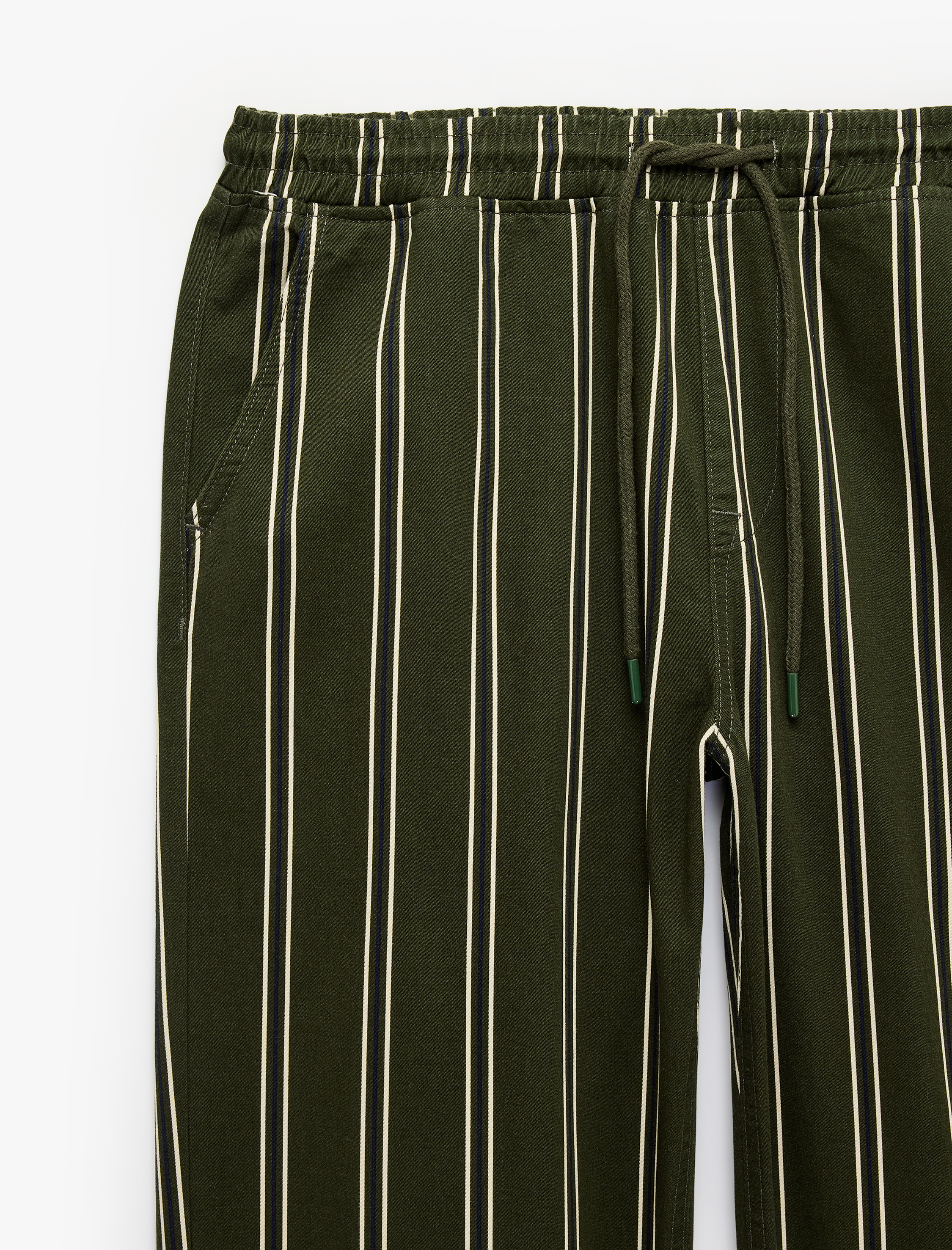   Regular Fit Pamuklu Cepli Çizgili Beli Bağcıklı Jogger Jean Pantolon