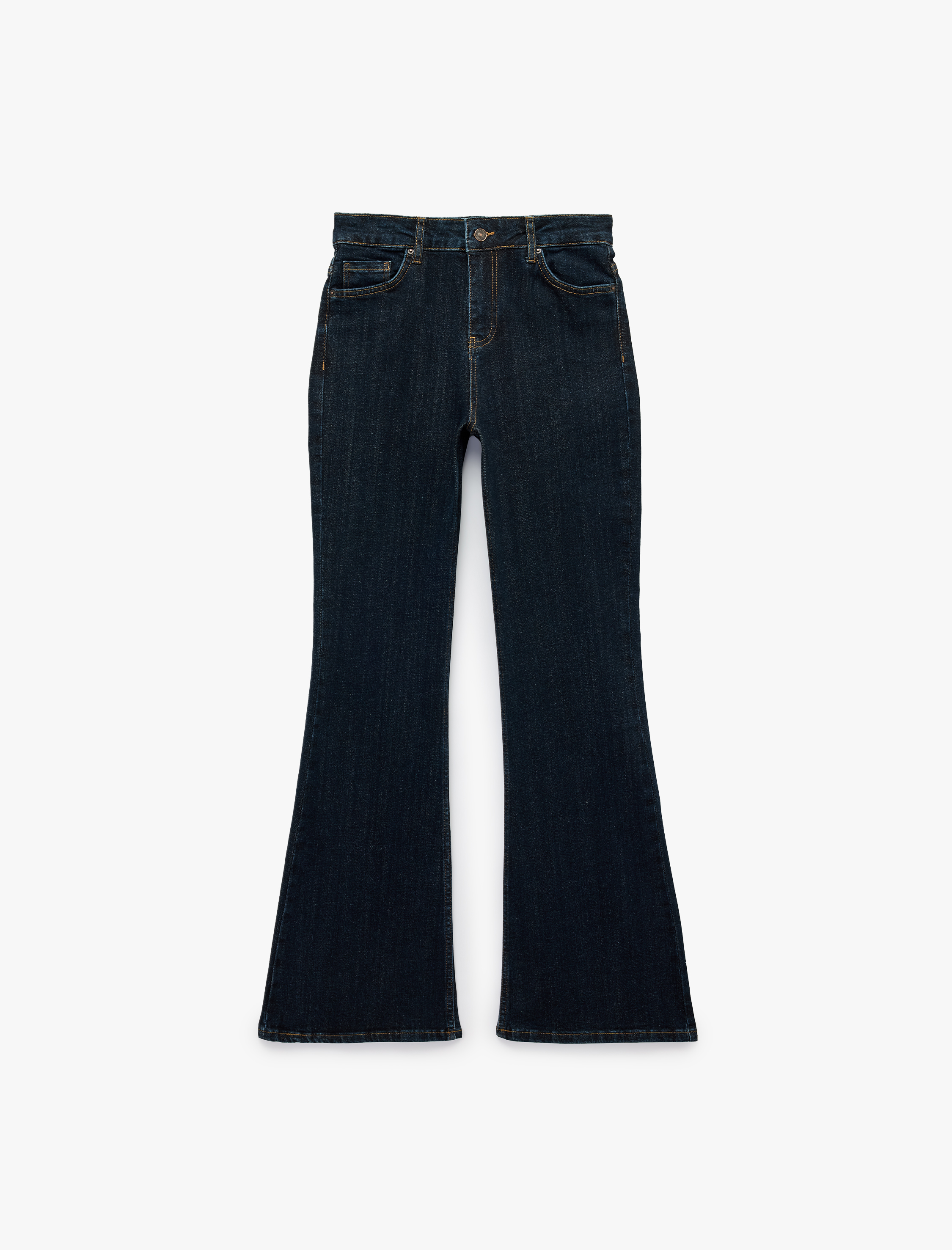   Pamuklu Dar Kesim Düğmeli Cepli İspanyol Paça Denim Pantolon - Flare Jeans