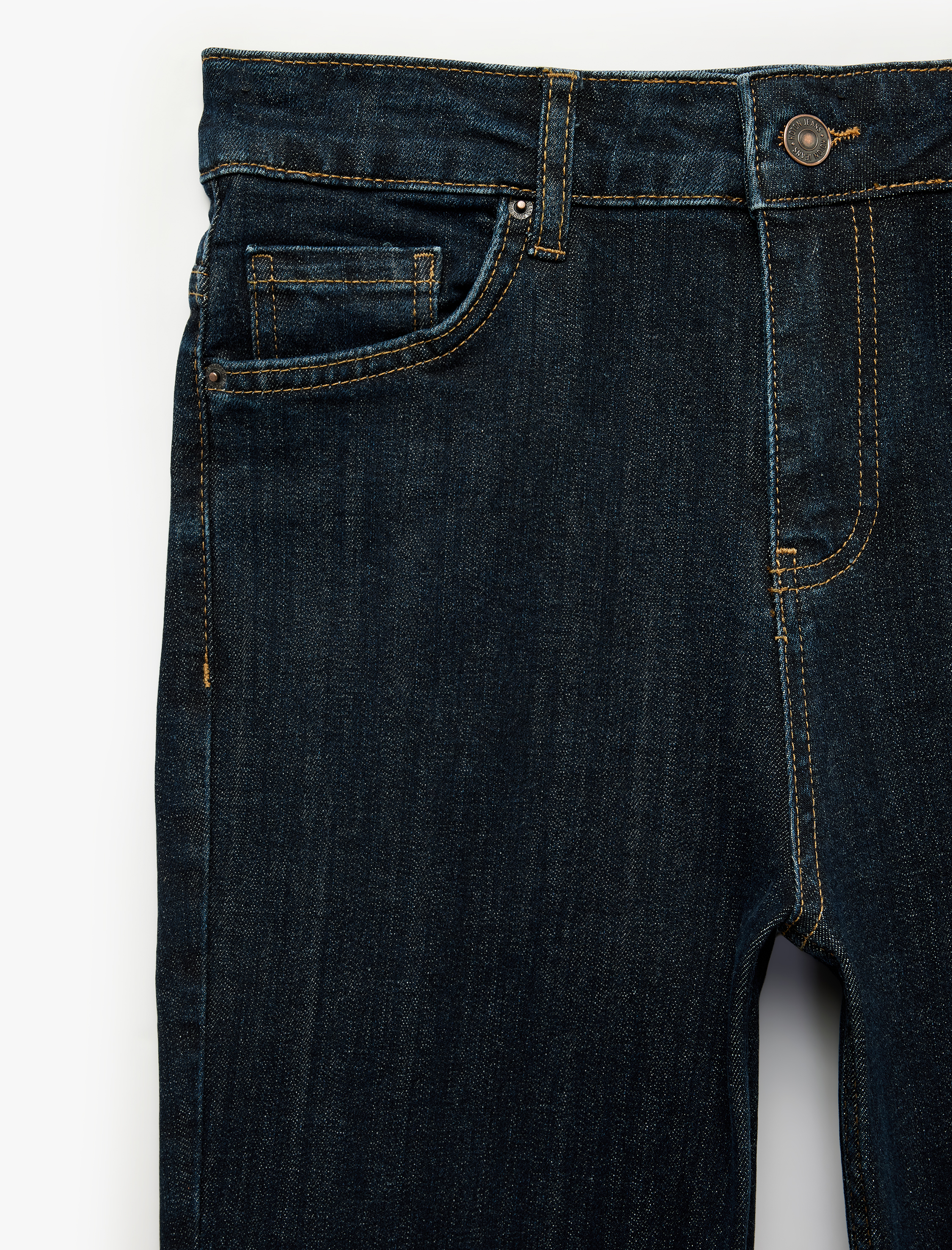  Pamuklu Dar Kesim Düğmeli Cepli İspanyol Paça Denim Pantolon - Flare Jeans