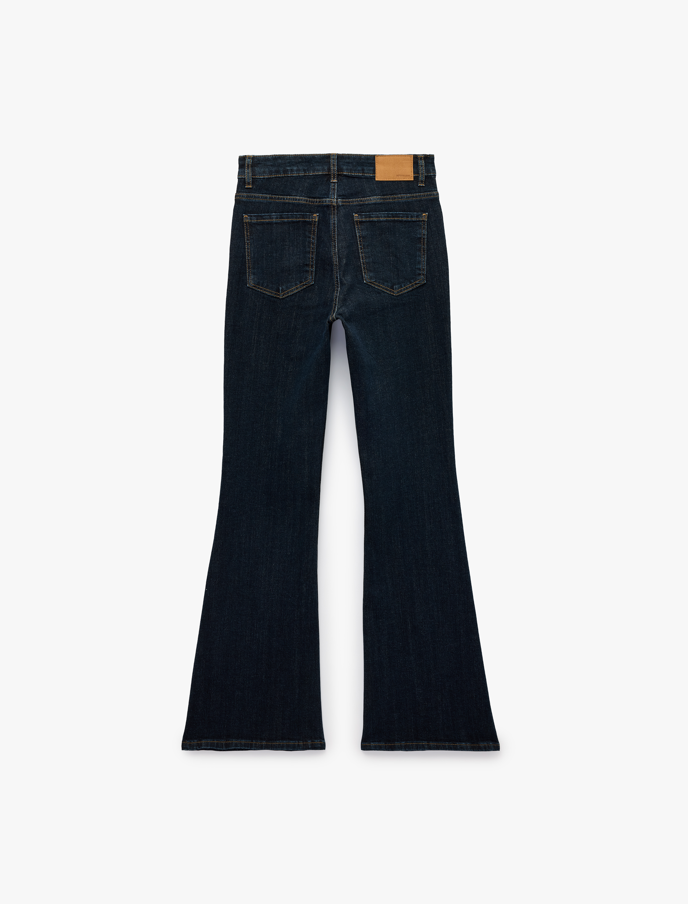   Pamuklu Dar Kesim Düğmeli Cepli İspanyol Paça Denim Pantolon - Flare Jeans