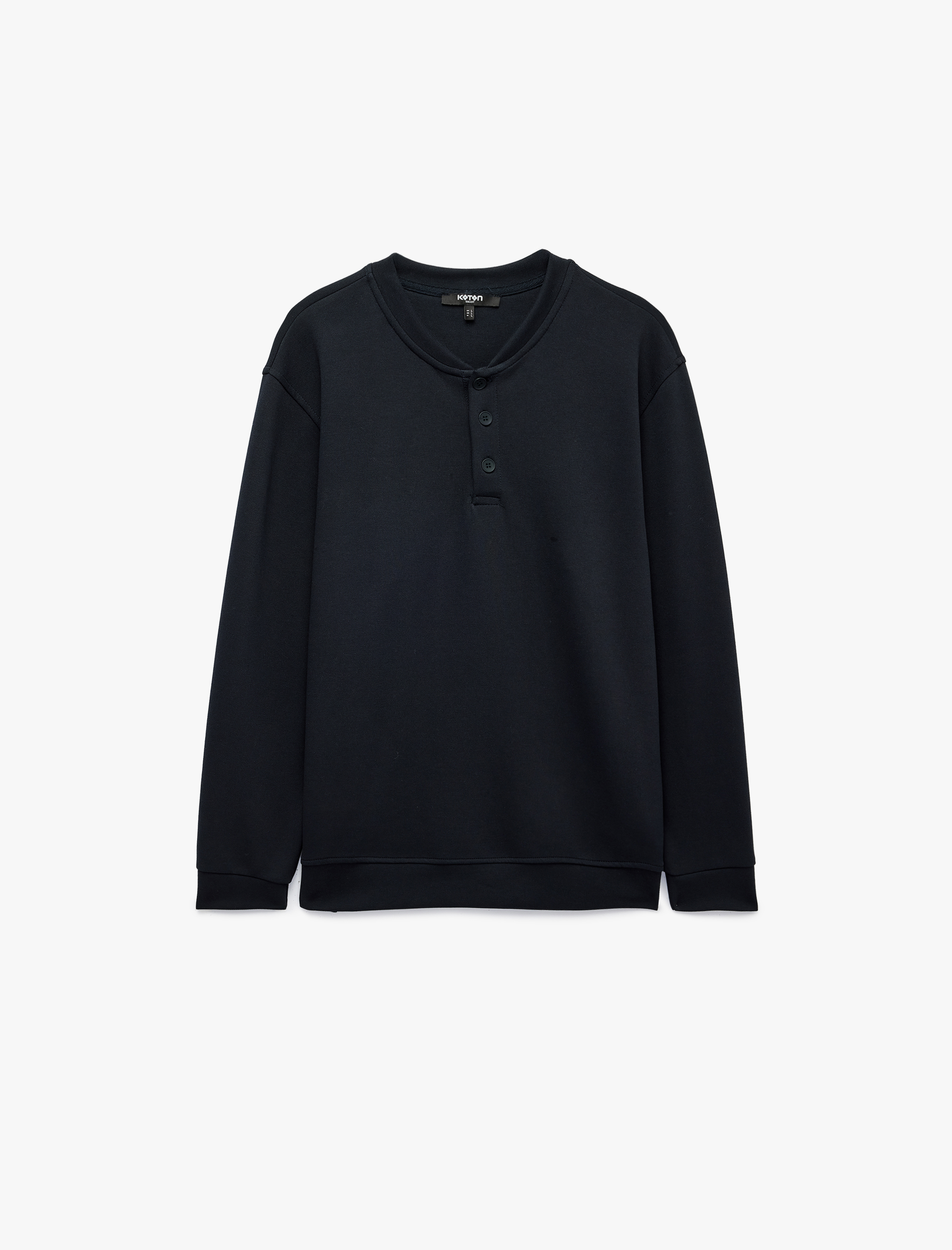   Uzun Kollu Pike Kumaş Düğmeli Henley Yaka Sweatshirt