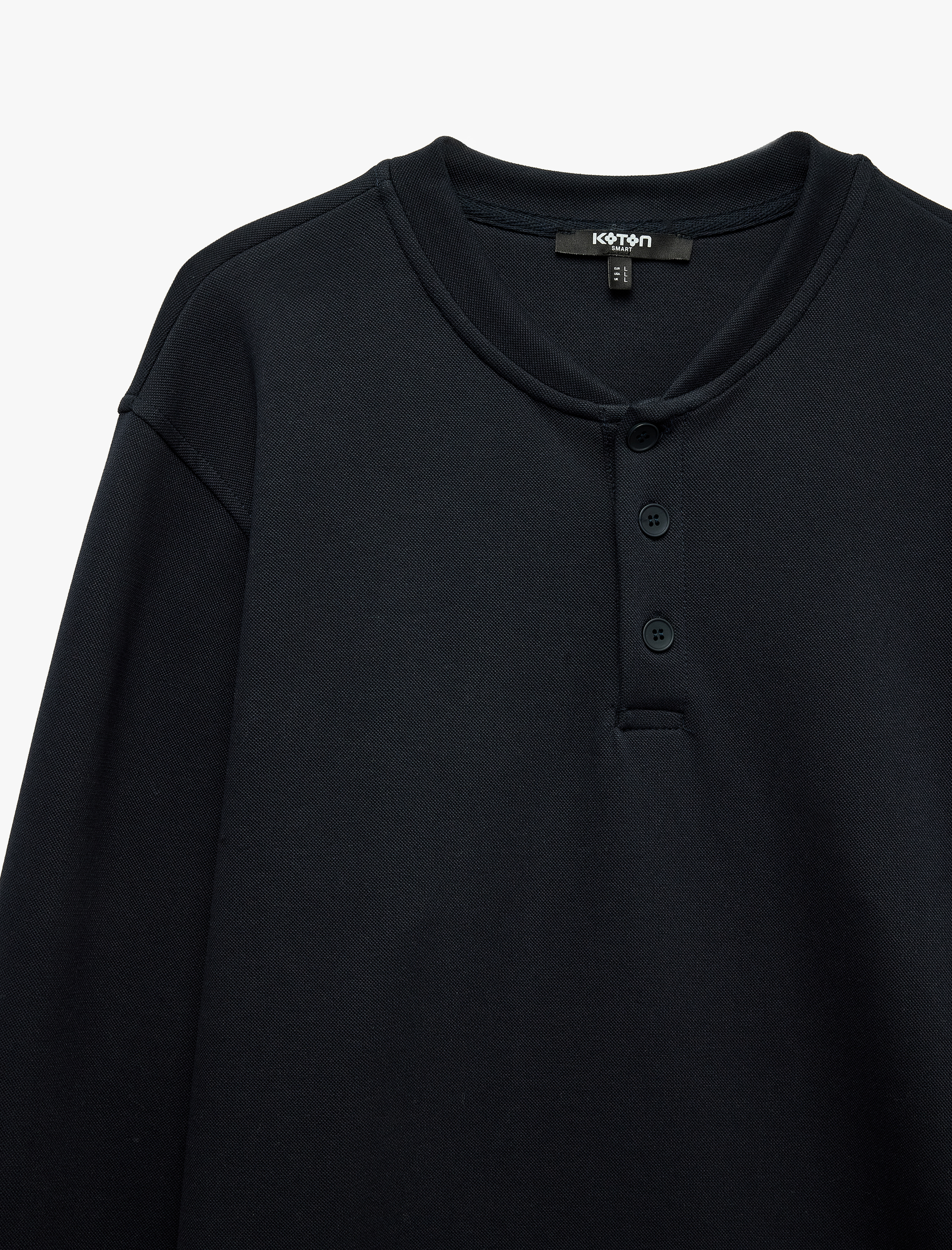   Uzun Kollu Pike Kumaş Düğmeli Henley Yaka Sweatshirt
