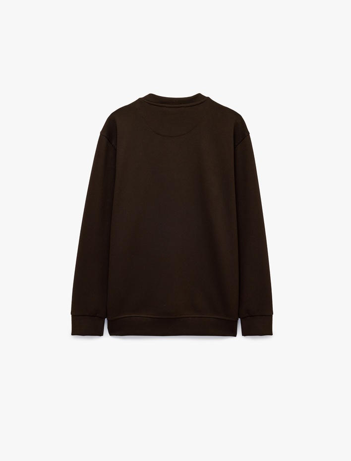  Uzun Kollu Pike Kumaş Düğmeli Henley Yaka Sweatshirt