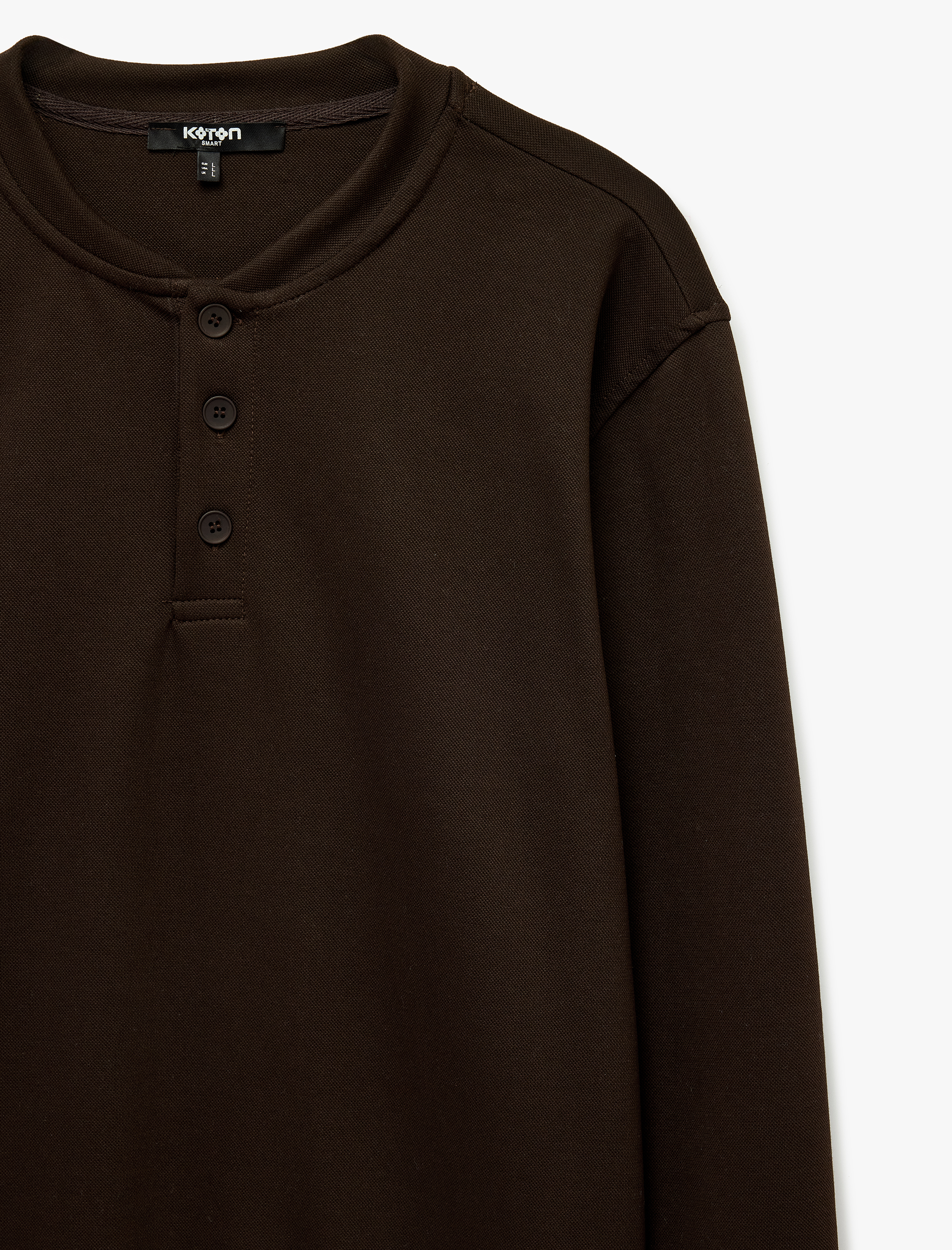   Uzun Kollu Pike Kumaş Düğmeli Henley Yaka Sweatshirt