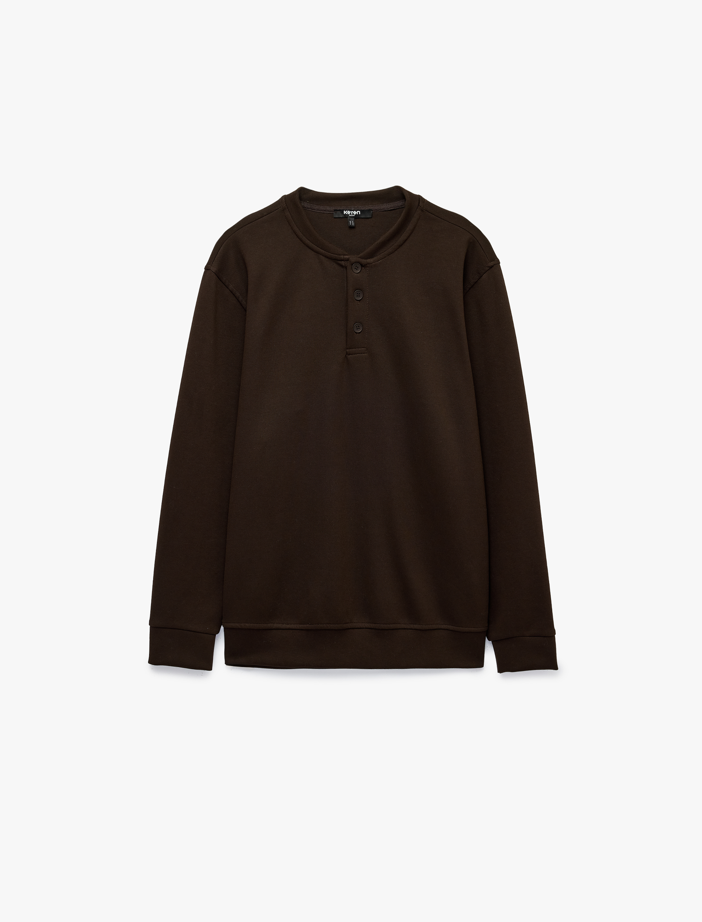   Uzun Kollu Pike Kumaş Düğmeli Henley Yaka Sweatshirt