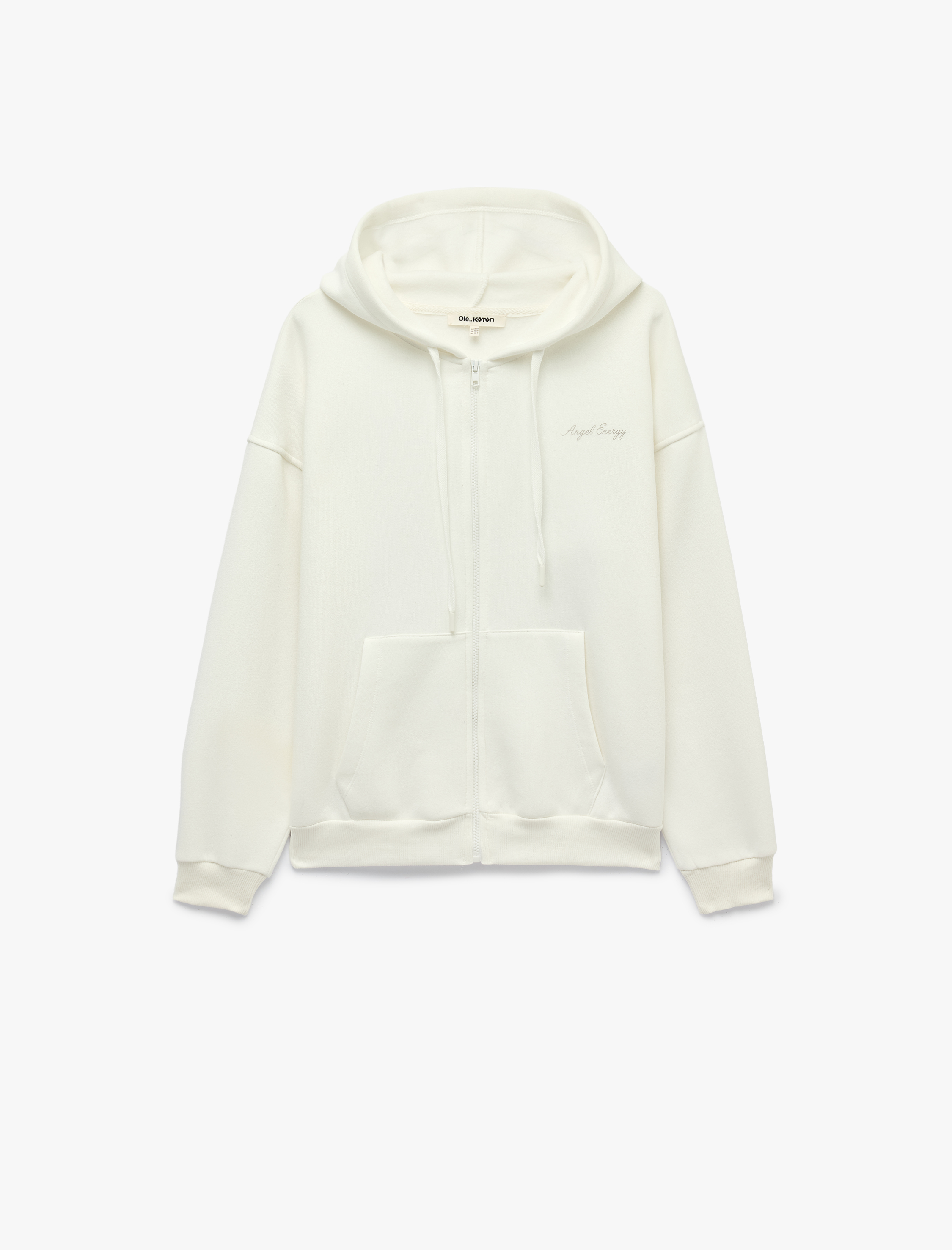   Şardonlu Rahat Kalıp Kapüşonlu Fermuarlı Kanat Baskılı Sweatshirt