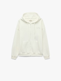 Şardonlu Rahat Kalıp Kapüşonlu Fermuarlı Kanat Baskılı Sweatshirt