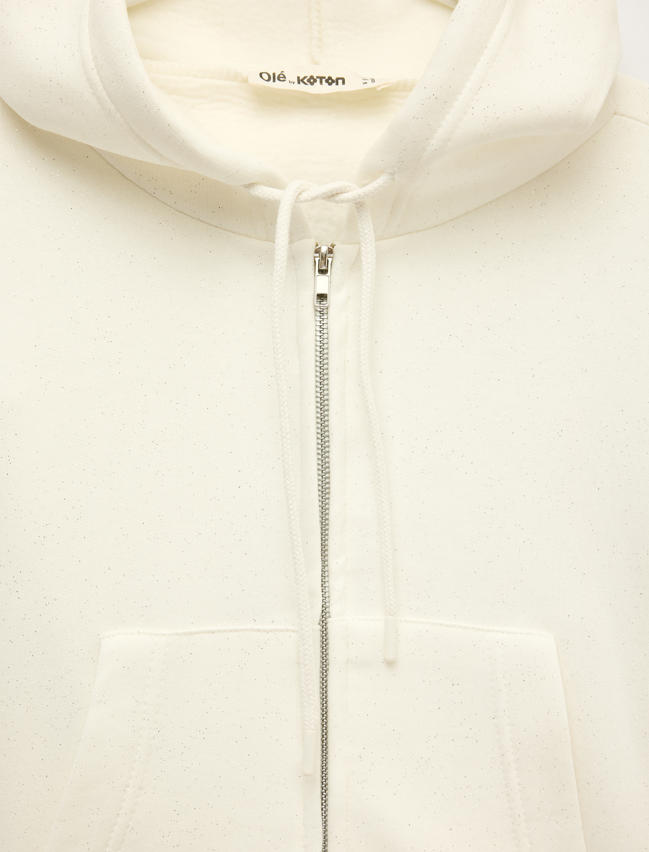   Şardonlu Arkası Baskılı Cepli Simli Kapüşonlu Fermuarlı Crop Dansçı Sweatshirt