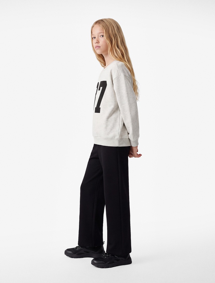Kız Çocuk Baskılı Uzun Kollu Bisiklet Yaka Sweatshirt