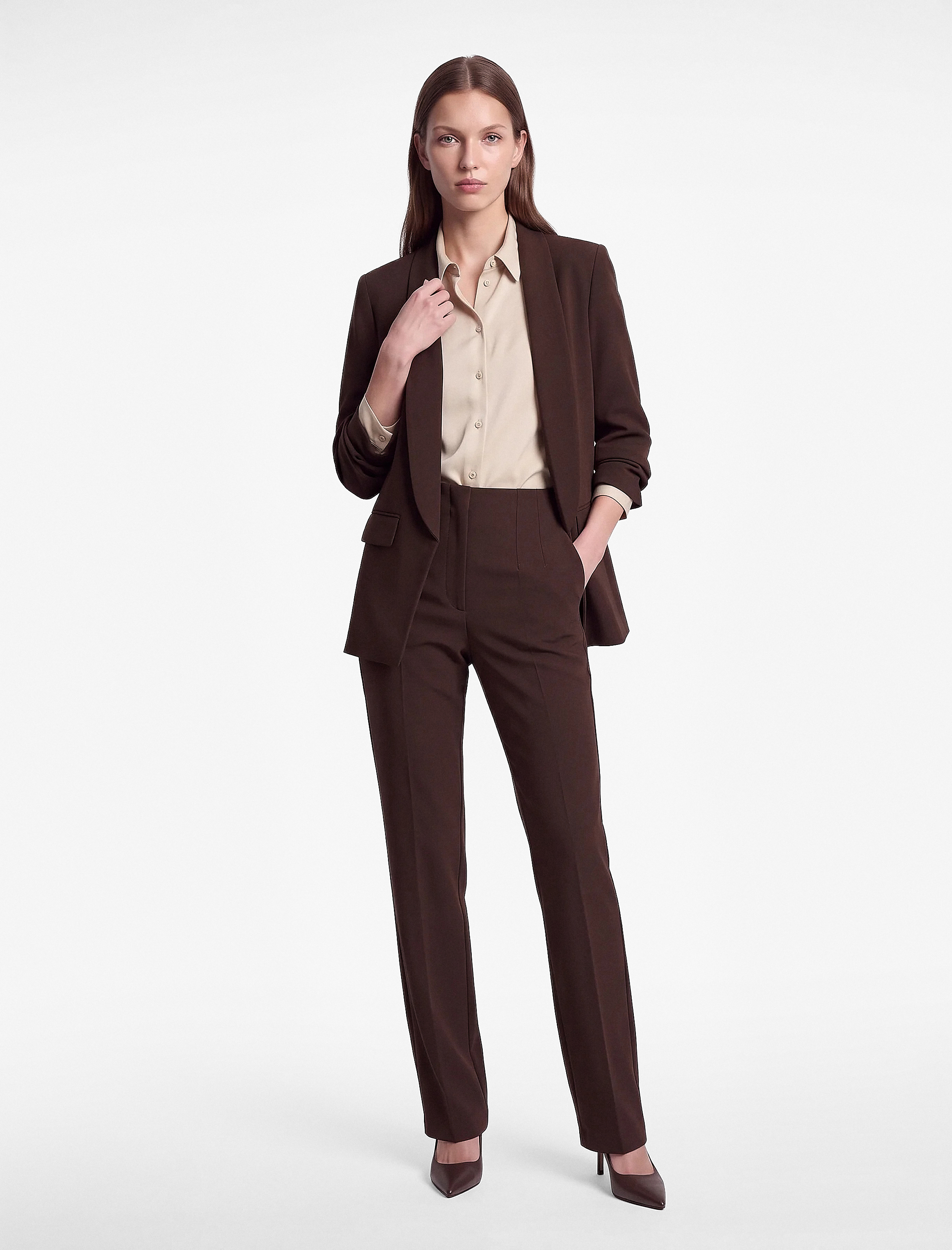   Krep Kumaş Şal Yaka 3/4 Kollu Blazer Ceket