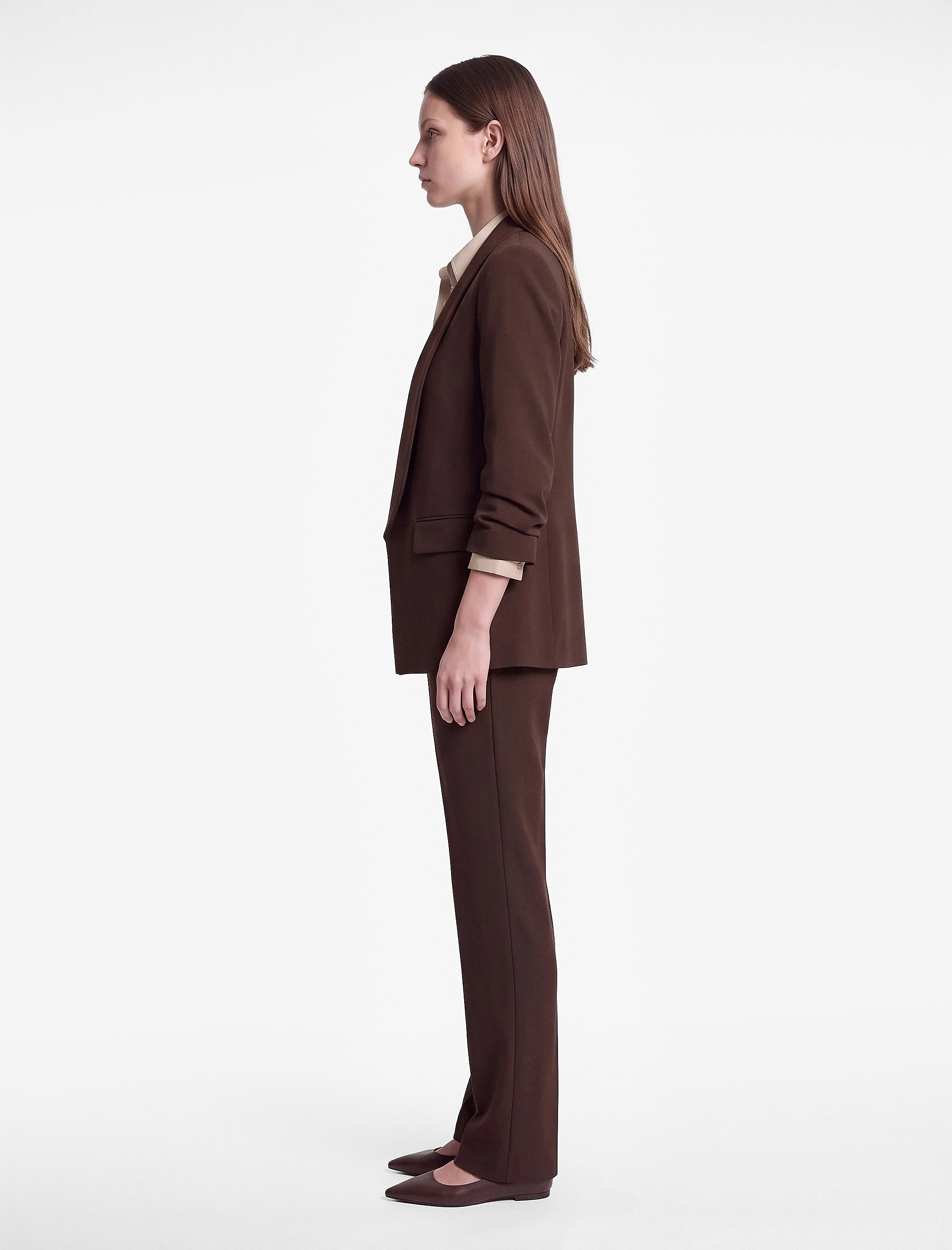   Krep Kumaş Şal Yaka 3/4 Kollu Blazer Ceket