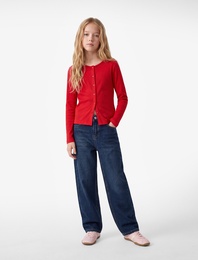 Pamuklu Slim Fit Bisiklet Yaka Uzun Kollu Düğmeli Ribanalı Tişört