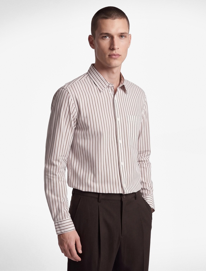 Regular Fit Pamuklu Klasik Yaka Uzun Kollu Çizgili Poplin Gömlek