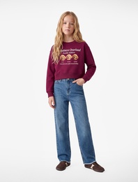 Uzun Kollu Bisiklet Yaka Şardonlu Köpek Baskılı Sweatshirt
