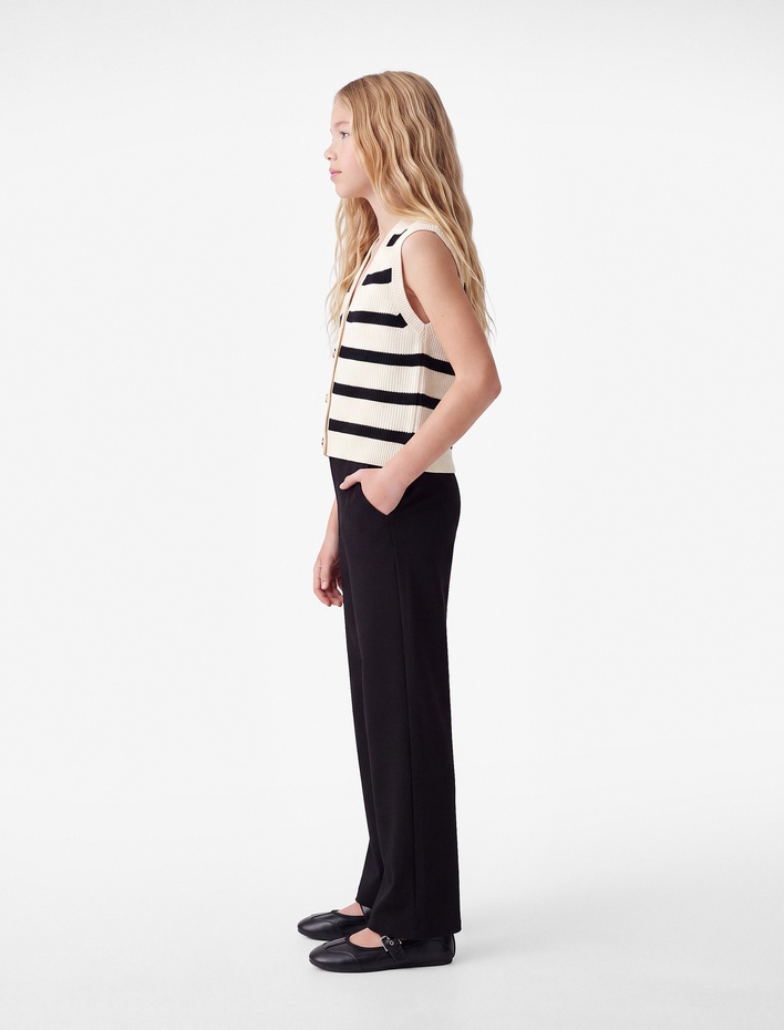 Kız Çocuk Beli Lastikli Basic Geniş Paça Pantolon