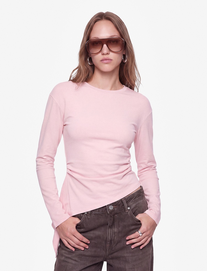  Asimetrik Kesim Slim Fit Bisiklet Yaka Kısa Kollu Pamuklu Tişört