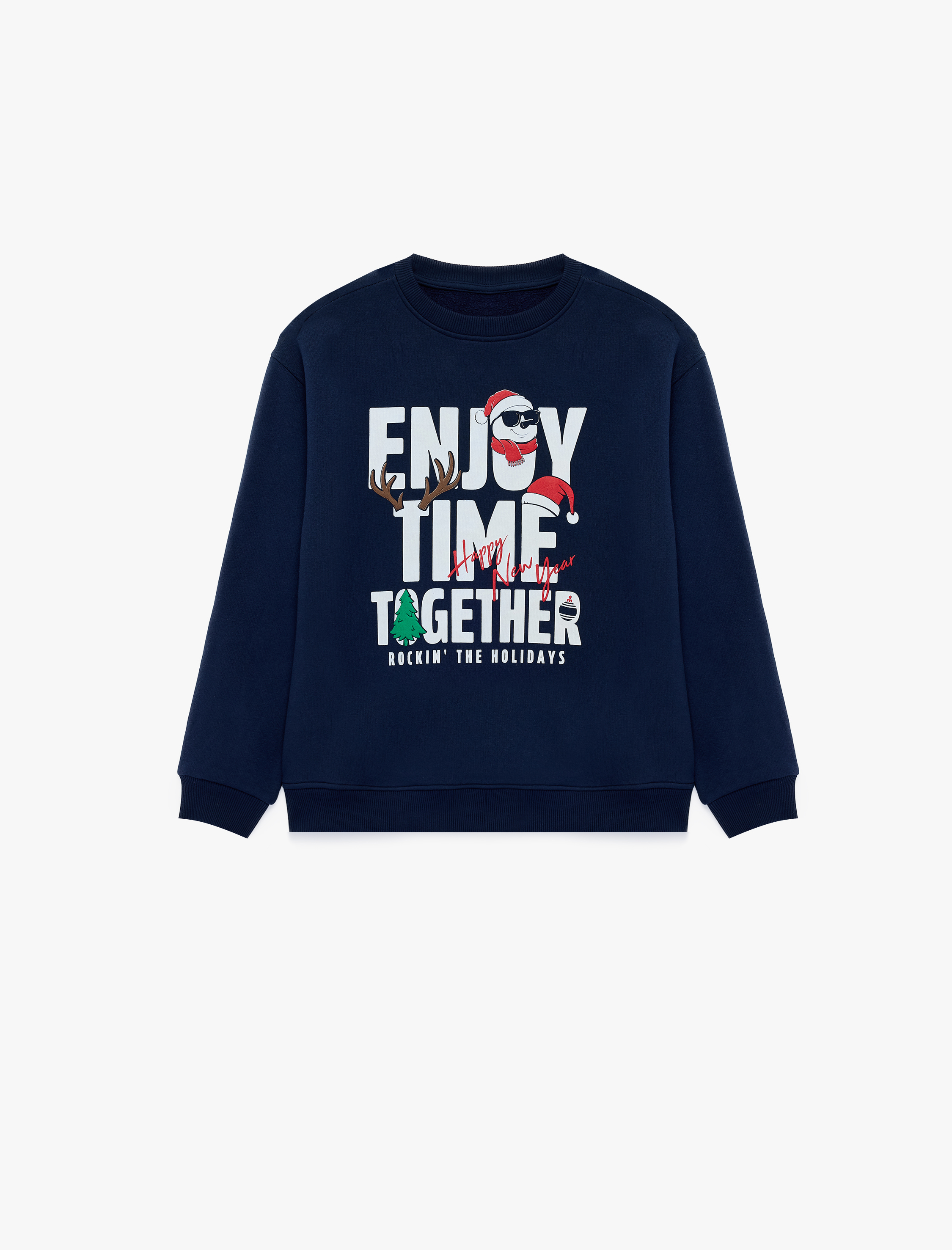  Erkek Çocuk Baskılı Bisiklet Yaka Şardonlu Uzun Kollu Sweatshirt