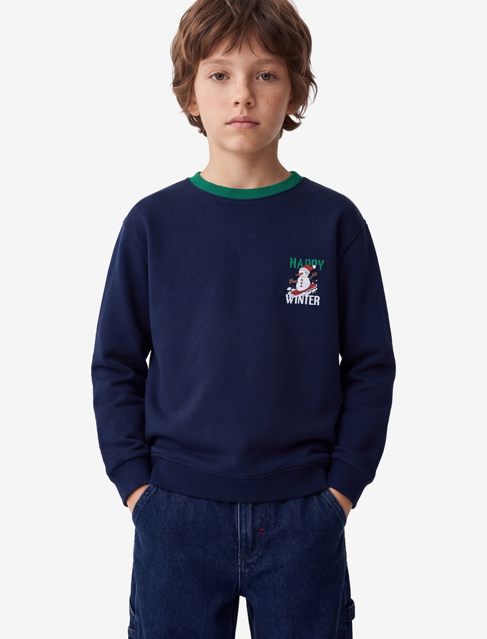 Erkek Çocuk Bisiklet Yaka Üç İplik Şardonlu Uzun Kollu Baskılı Sweatshirt