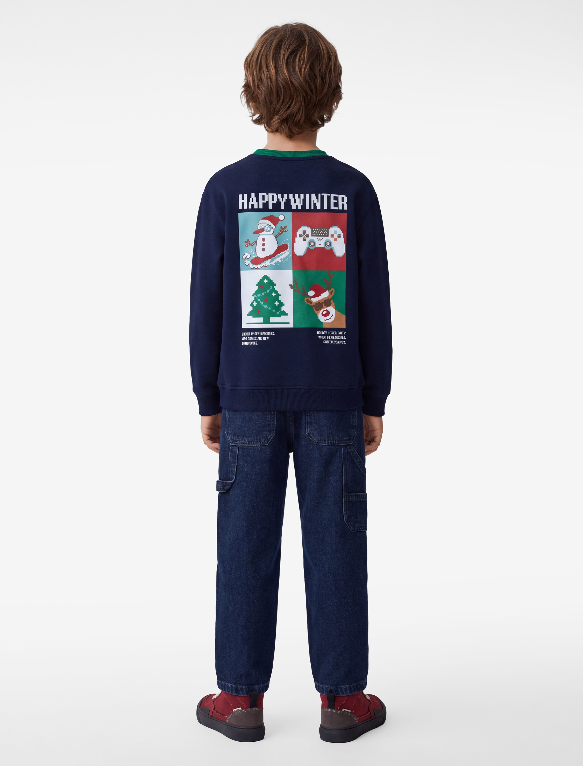  Erkek Çocuk Bisiklet Yaka Üç İplik Şardonlu Uzun Kollu Baskılı Sweatshirt
