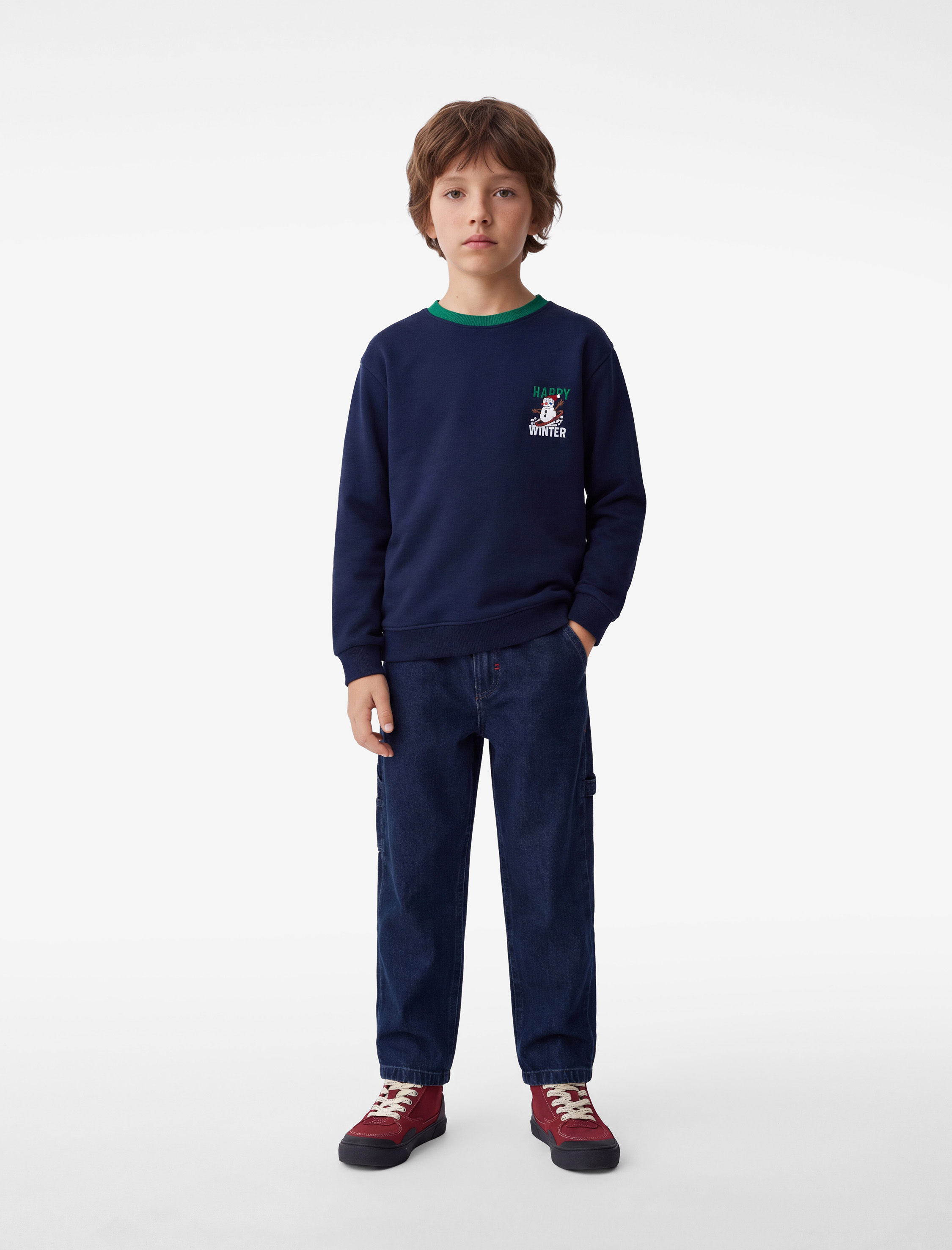  Erkek Çocuk Bisiklet Yaka Üç İplik Şardonlu Uzun Kollu Baskılı Sweatshirt
