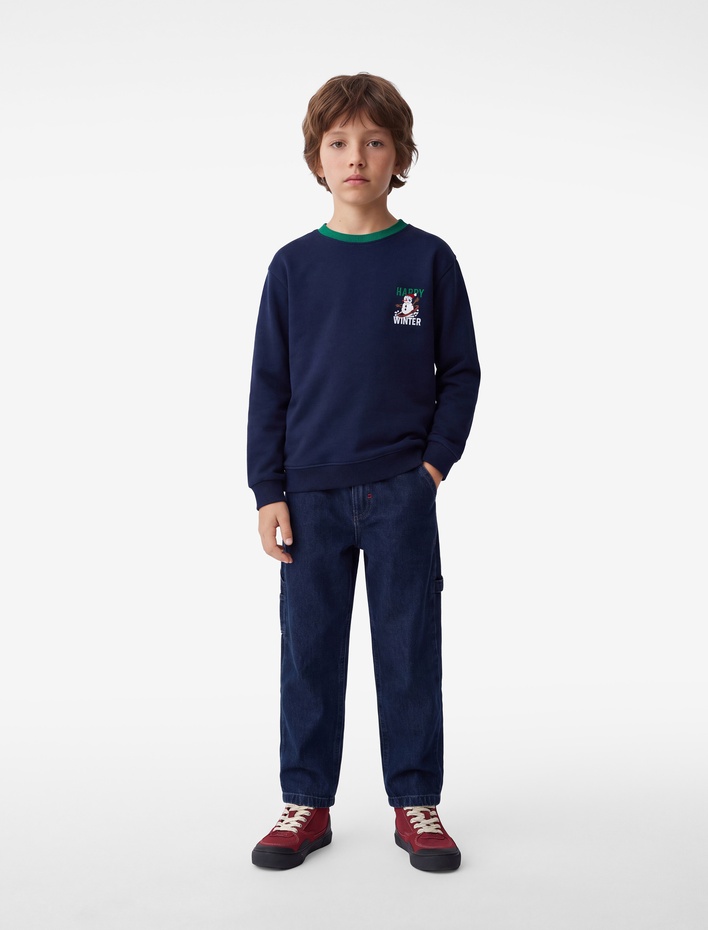 Erkek Çocuk Bisiklet Yaka Üç İplik Şardonlu Uzun Kollu Baskılı Sweatshirt