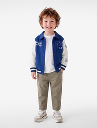 Nakışlı Şardonlu Düğmeli Uzun Kollu Oversize Polo Yaka Kolej Ceket