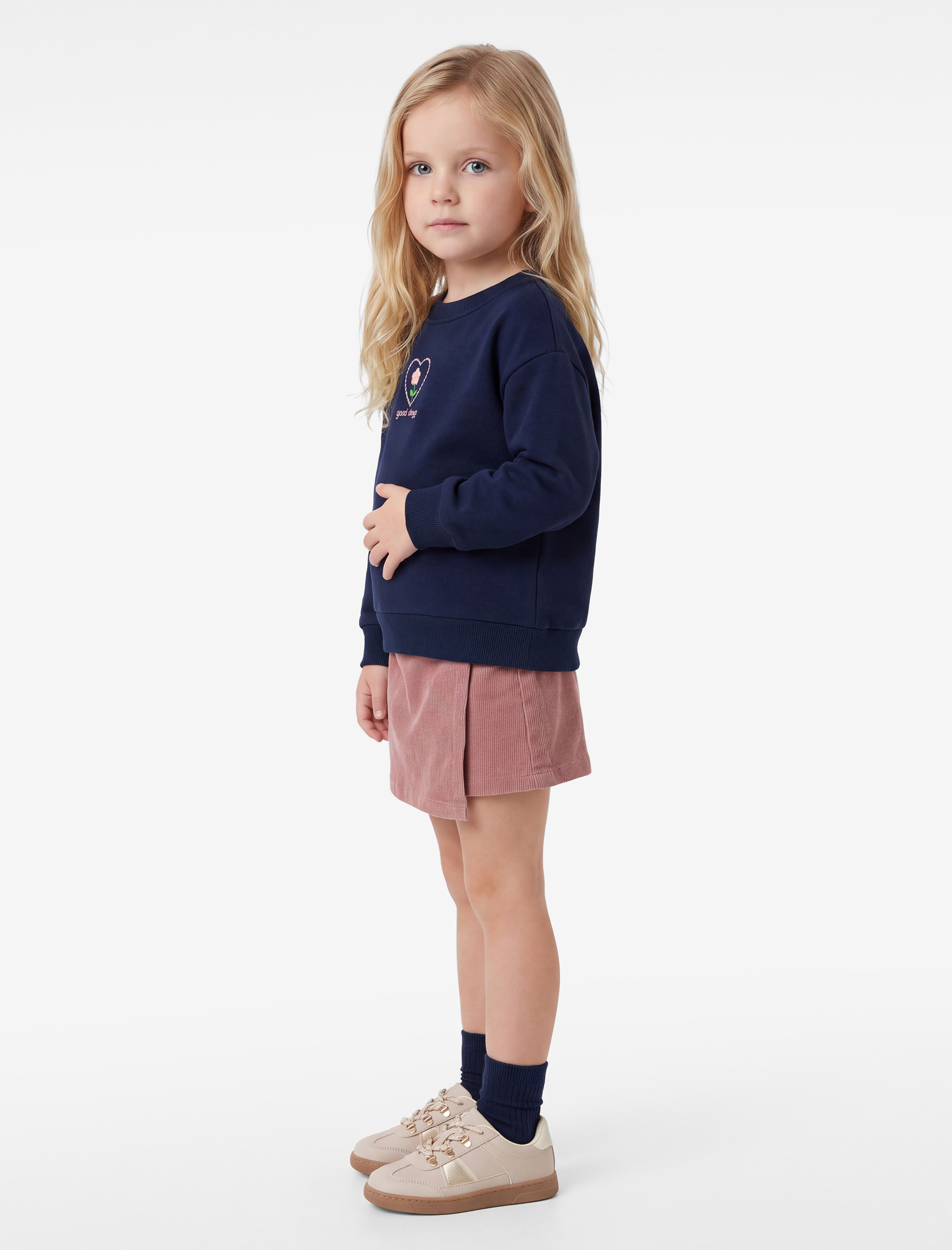  Kız Bebek Şardonlu Uzun Kollu Bisiklet Yaka Çiçek Nakışlı Sweatshirt