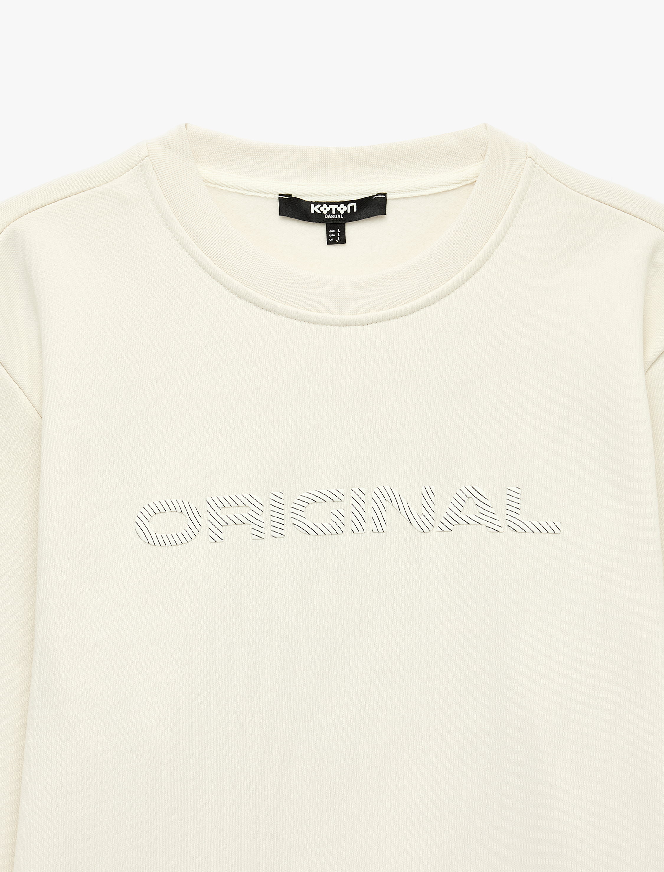   Uzun Kollu Pamuklu Üç İplik Şardonlu Bisiklet Yaka Baskılı Sweatshirt