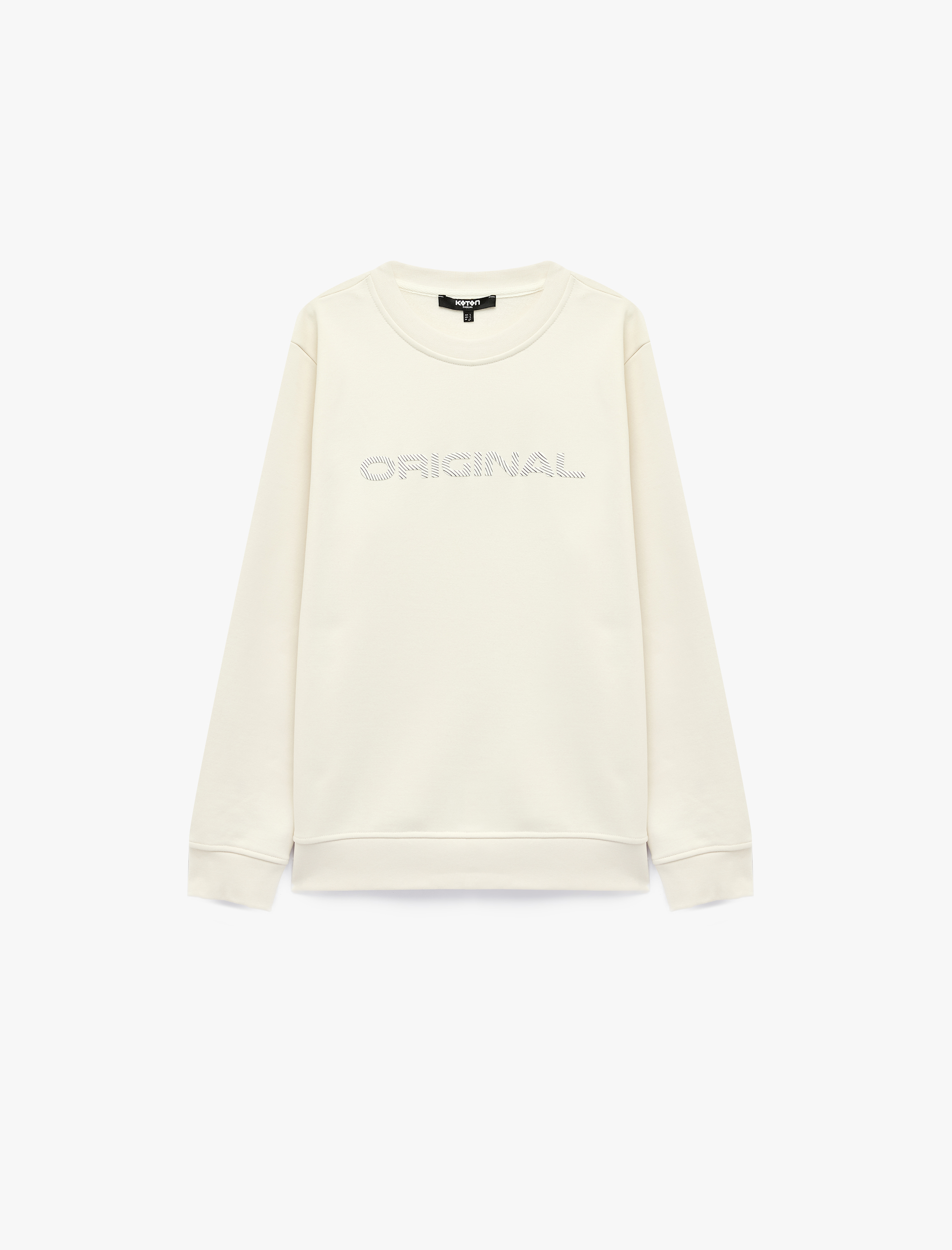   Uzun Kollu Pamuklu Üç İplik Şardonlu Bisiklet Yaka Baskılı Sweatshirt