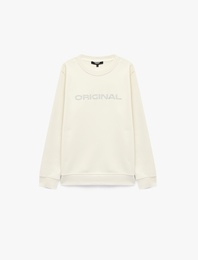 Uzun Kollu Pamuklu Üç İplik Şardonlu Bisiklet Yaka Baskılı Sweatshirt