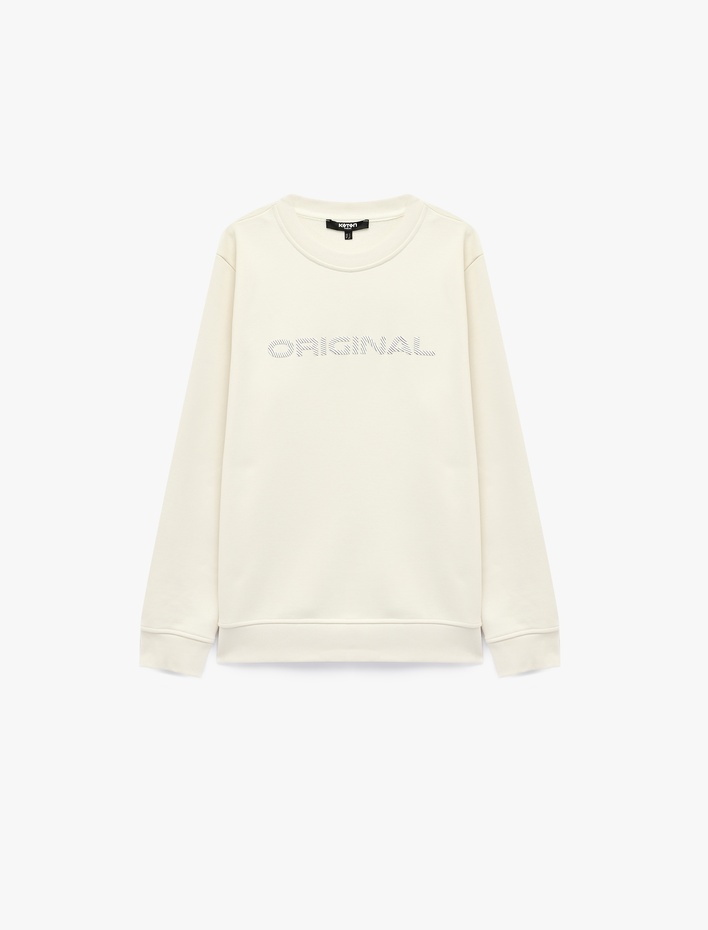  Uzun Kollu Pamuklu Üç İplik Şardonlu Bisiklet Yaka Baskılı Sweatshirt