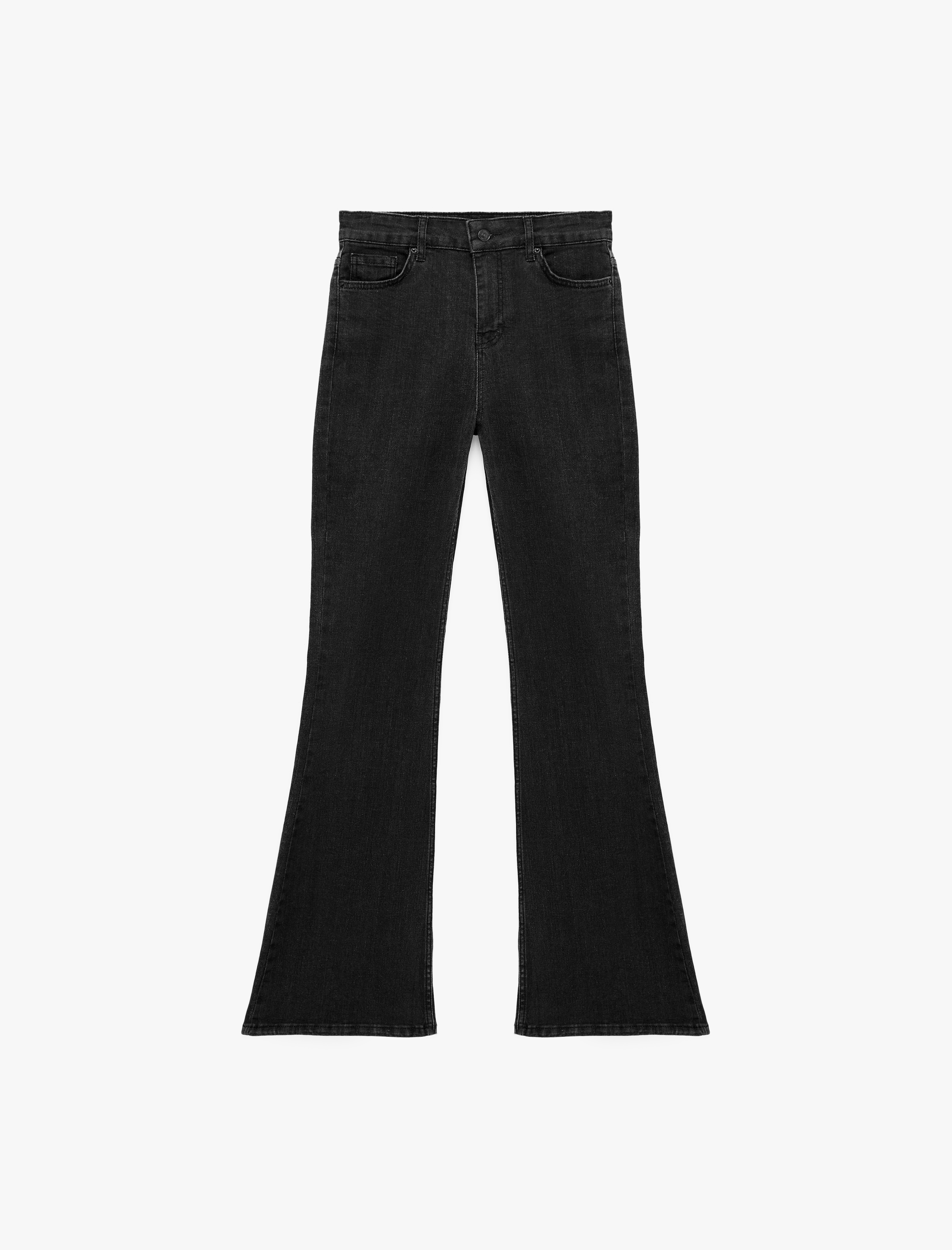   Pamuklu Dar Kesim Düğmeli Cepli İspanyol Paça Denim Pantolon - Flare Jeans
