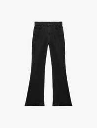 Pamuklu Dar Kesim Düğmeli Cepli İspanyol Paça Denim Pantolon - Flare Jeans