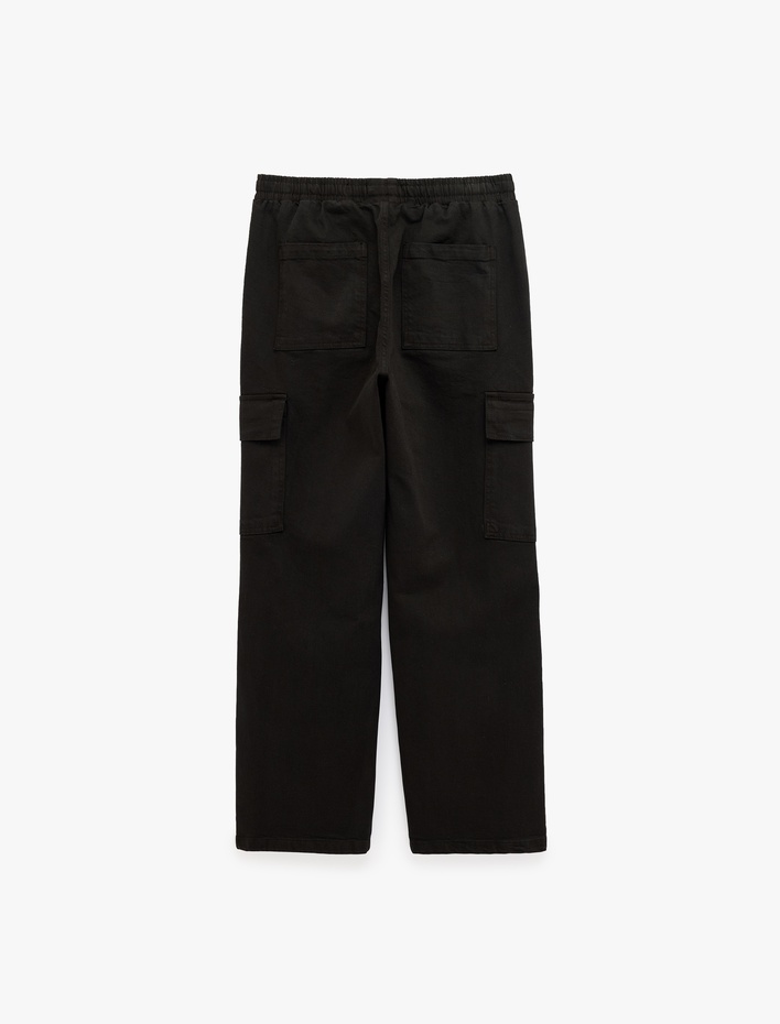  Pamuklu Cepli Gabardin Beli Bağcıklı Kargo Pantolon