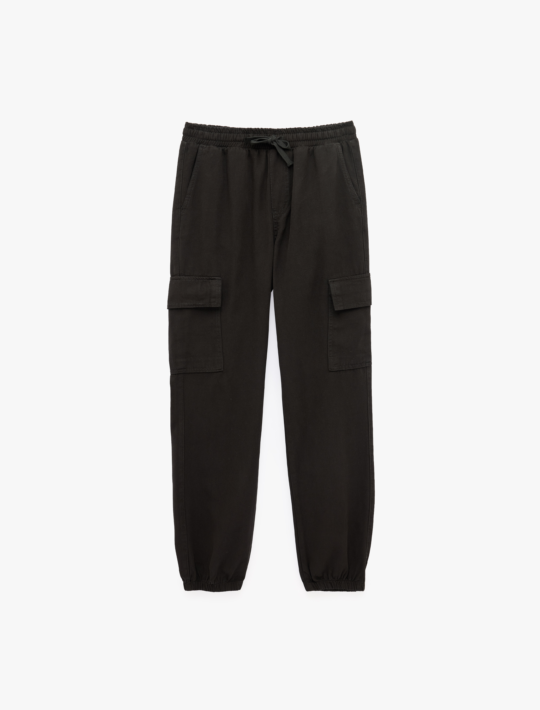   Beli Bağcıklı Kanvas Slim Fit Kargo Cepli Lastikli Paça Jogger Pantolon