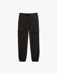 Beli Bağcıklı Kanvas Slim Fit Kargo Cepli Lastikli Paça Jogger Pantolon