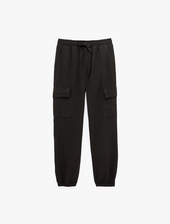  Beli Bağcıklı Kanvas Slim Fit Kargo Cepli Lastikli Paça Jogger Pantolon