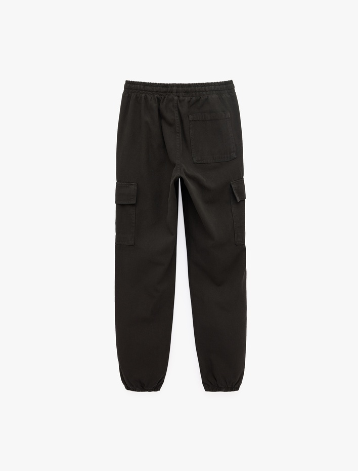  Beli Bağcıklı Kanvas Slim Fit Kargo Cepli Lastikli Paça Jogger Pantolon